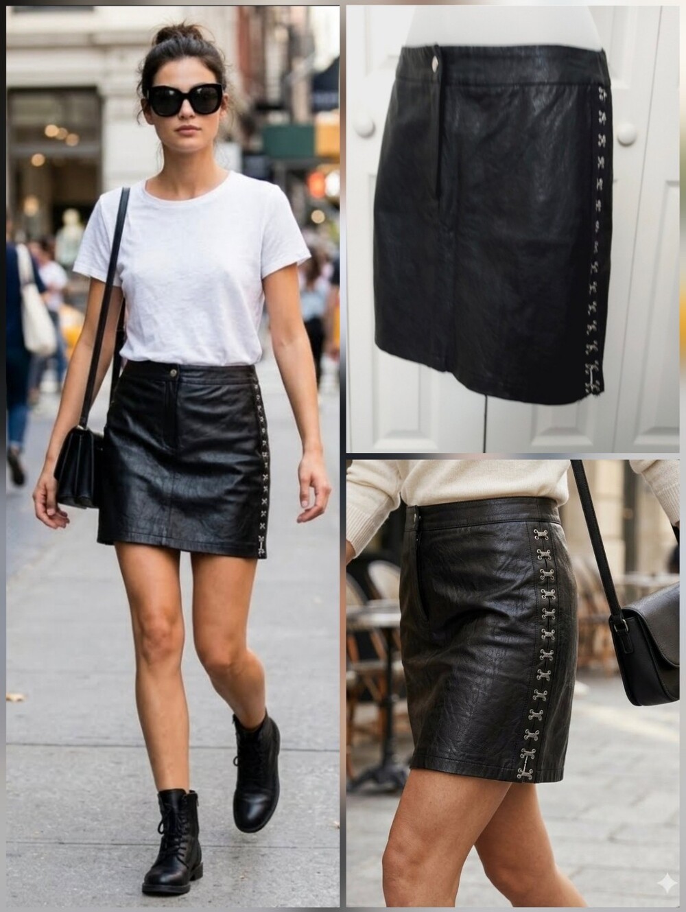 💙LF Seek the Label NWT! faux leather skirt metallic side embellishments 🤍SMALL
